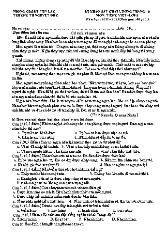 Đề khảo sát chất lượng tháng 10 môn Tiếng Việt Lớp 5 - Năm học 2022-2023 - Trường Tiểu học Nguyệt Đức