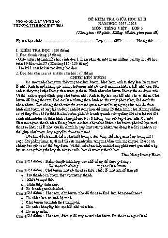 Đề kiểm tra giữa học kì II môn Tiếng Việt Lớp 5 - Năm học 2022-2023 - Trường Tiểu học Hiệp Hòa (Có đáp án)