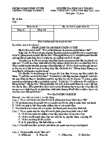 Đề kiểm tra khảo sát tháng 2 môn Tiếng Việt, Toán Lớp 5 - Năm học 2022-2023 - Trường Tiểu học Bá Hiến A (Có đáp án)