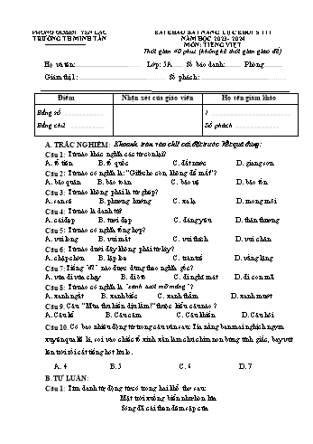 Bài khảo sát năng lực tháng 11 môn Tiếng Việt Lớp 5 - Năm học 2023-2024 - Trường Tiểu học Minh Tân (Có đáp án)