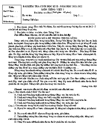 Bài kiểm tra cuối năm môn Tiếng Việt Lớp 5 - Năm học 2021-2022 - Trường Tiểu học Mỹ Lộc (Có đáp án)