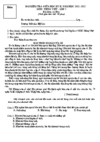 Bài kiểm tra giữa học kỳ II môn Tiếng Việt Lớp 5 - Năm học 2021-2022 (Có đáp án)