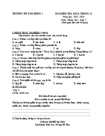 Bài kiểm tra khảo sát chất lượng tháng 11 môn Tiếng Việt Lớp 5 - Năm học 2022-2023 - Lê Thị Hạnh