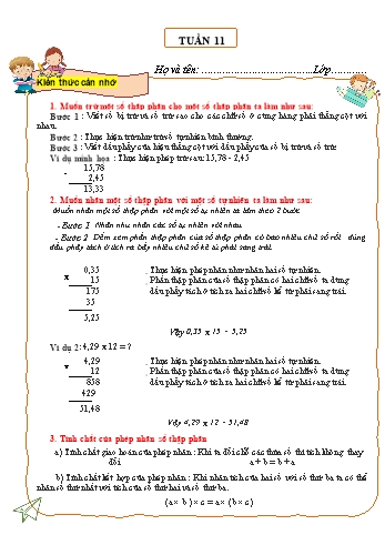 Bài tập môn Toán Lớp 5 - Tuần 11 - Năm học 2023-2024 (Có đáp án)