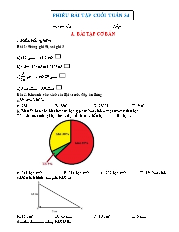 Bài tập môn Toán Lớp 5 - Tuần 34 - Năm học 2023-2024 (Có đáp án)