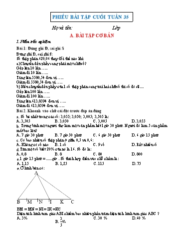Bài tập môn Toán Lớp 5 - Tuần 35 - Năm học 2023-2024 (Có đáp án)