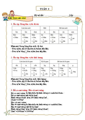 Bài tập môn Toán Lớp 5 - Tuần 5 - Năm học 2023-2024 (Có đáp án)