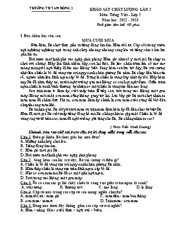 Đề khảo sát chất lượng lần 2 môn Tiếng Việt Lớp 5 - Năm học 2022-2023 - Trường Tiểu học Tam Hồng 2