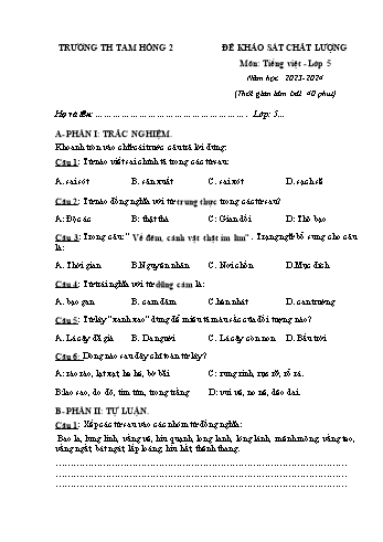 Đề khảo sát chất lượng môn Tiếng Việt Lớp 5 - Năm học 2023-2024 - Trường Tiểu học Tam Hồng 2