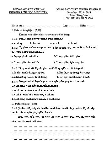 Đề khảo sát chất lượng tháng 10 môn Tiếng Việt Lớp 5 - Năm học 2023-2024 - Trường Tiểu học Minh Tân (Có đáp án)