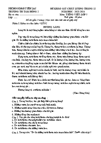 Đề khảo sát chất lượng tháng 12 môn Tiếng Việt, Toán Lớp 5 - Năm học 2023-2024 - Trường Tiểu học Tam Hồng 2