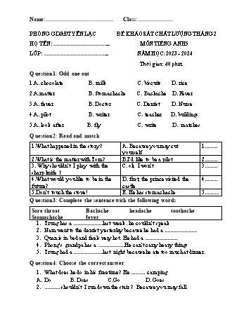 Đề khảo sát chất lượng tháng 2 môn Tiếng Anh Lớp 5 - Năm học 2023-2024