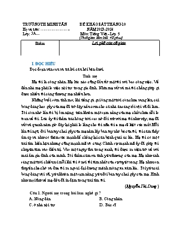 Đề khảo sát tháng 10 môn Tiếng Việt Lớp 5 - Năm học 2023-2024 - Trường Tiểu học Minh Tân (Có đáp án)