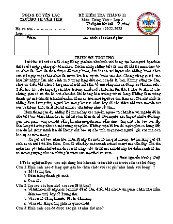 Đề khảo sát tháng 11 môn Tiếng Việt Lớp 5 - Năm học 2022-2023 - Trường Tiểu học Văn Tiến (Có đáp án)
