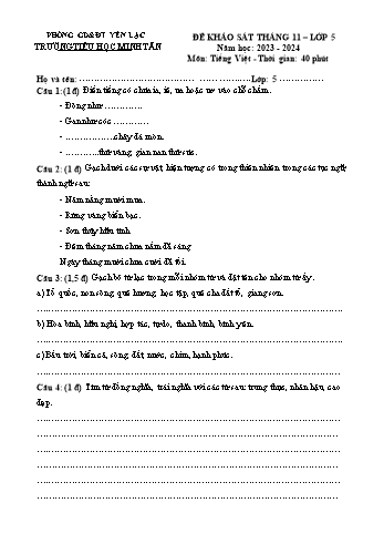 Đề khảo sát tháng 11 môn Tiếng Việt, Toán Lớp 5 - Năm học 2023-2024 - Trường Tiểu học Minh Tân