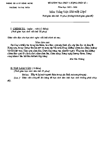 Đề kiểm tra chất lượng cuối kì I môn Tiếng Việt Lớp 5 - Năm học 2022-2023 - Trường Tiểu học Thị trấn Đông Hưng (Có đáp án)