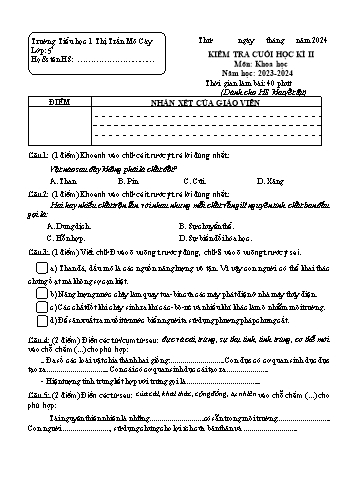 Đề kiểm tra cuối học kì II môn Khoa học Lớp 5 - Năm học 2023-2024 - Trường Tiểu học 1 Thị Trấn Mỏ Cày - Đề số 3 (Có đáp án)