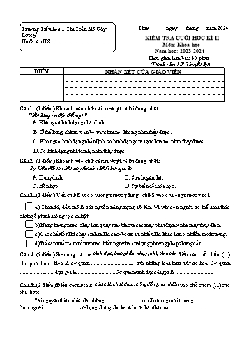 Đề kiểm tra cuối học kì II môn Khoa học Lớp 5 - Năm học 2023-2024 - Trường Tiểu học 1 Thị Trấn Mỏ Cày - Đề số 2 (Có đáp án)