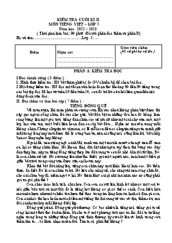 Đề kiểm tra cuối kì II môn Tiếng Việt Lớp 5 - Năm học 2022-2023 (Có đáp án)