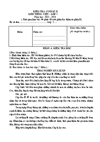 Đề kiểm tra cuối kì II môn Tiếng Việt Lớp 5 - Năm học 2022-2023 - Đề 2 (Có đáp án)