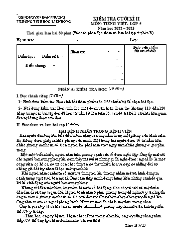 Đề kiểm tra cuối kì II môn Tiếng Việt Lớp 5 - Năm học 2022-2023 - Trường Tiểu học Liên Hồng (Có đáp án)