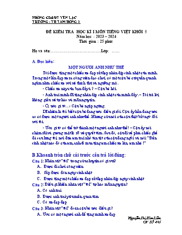 Đề kiểm tra định kì cuối học kì I môn Tiếng Việt Lớp 5 - Năm học 2023-2024 - Nguyễn Thị Kim Liên (Có đáp án)