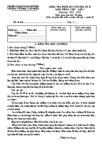 Đề kiểm tra định kì cuối học kì II môn Tiếng Việt Lớp 5 - Năm học 2022-2023 - Trường Tiểu học Liên Hồng (Có đáp án)