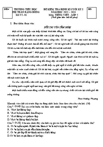 Đề kiểm tra định kì cuối kỳ I môn Tiếng Việt Lớp 5 - Năm học 2022-2023 - Trường Tiểu học Thị trấn Rạng Đông