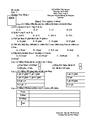 Đề kiểm tra tháng 2 môn Toán, Tiếng Việt Lớp 5 - Năm học 2022-2023 - Nguyễn Thị Kim Liên (Có đáp án)