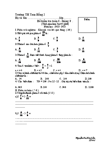 Đề kiểm tra tháng 9 môn Toán, Tiếng Việt Lớp 5 - Năm học 2022-2023 - Nguyễn Thị Kim Liên