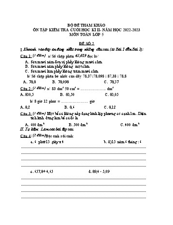 Đề tham khảo ôn tập kiểm tra cuối học kì II môn Toán Lớp 5 - Năm học 2022-2023 - Trường Tiểu học Điện Biên - Đề số 2